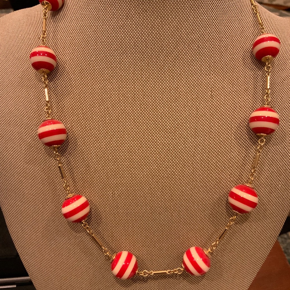 Kate Spade limited edition red and white striped ball necklace